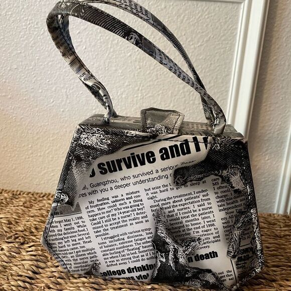 Custom Purse Newspaper Type Print Survival Illness Recovery Fight For Survival - Picture 1 of 16